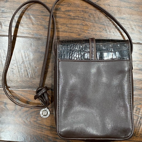 Brighton Brown leather Snakeskin like textured Crossbody One world charm - Picture 3 of 7